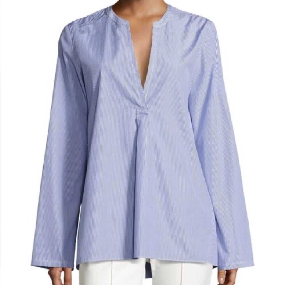 Theory Ofeliah Tunic Top Taff Striped Cotton Poplin Blue White Size S